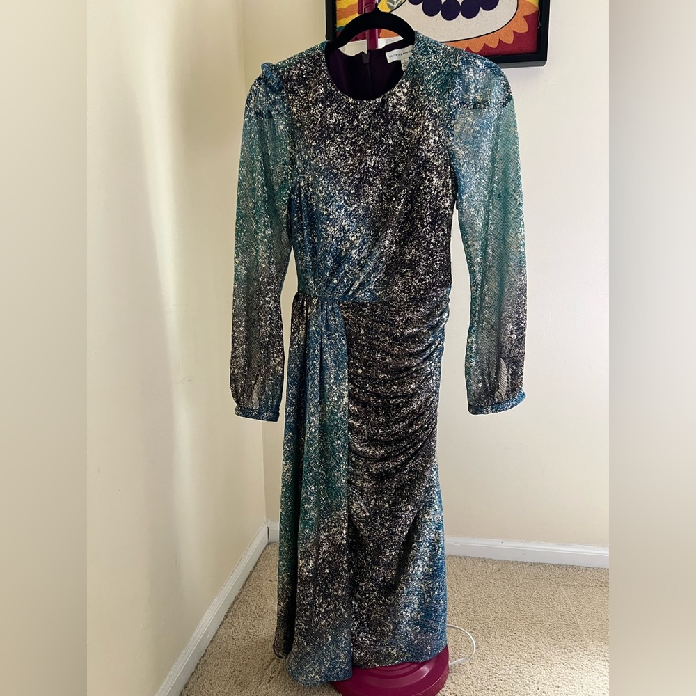DRESS OF POPULATION size S Elegant Blue and Black Women's Dress